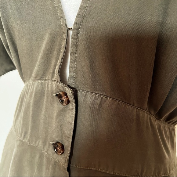 MARINE LAYER Camila Olive Green A-Line Button Front Mini Dress Boho Tie Waist - Picture 7 of 9